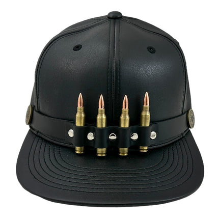 HT162 BULLET STAPPED VEGAN LEATHER BASEBALL  HAT