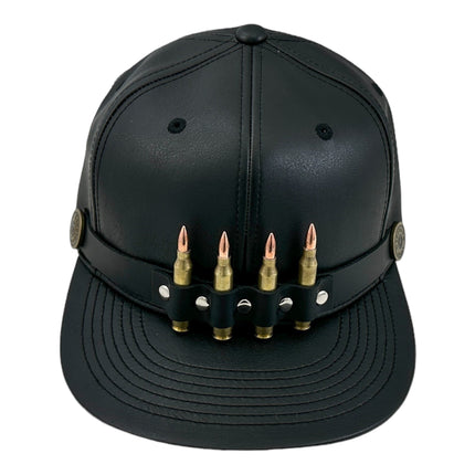 HT162 BULLET STAPPED VEGAN LEATHER BASEBALL  HAT