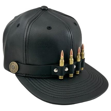 HT162 BULLET STAPPED VEGAN LEATHER BASEBALL  HAT