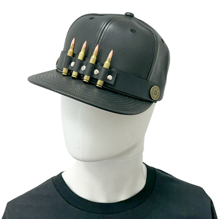 HT162 BULLET STAPPED VEGAN LEATHER BASEBALL  HAT