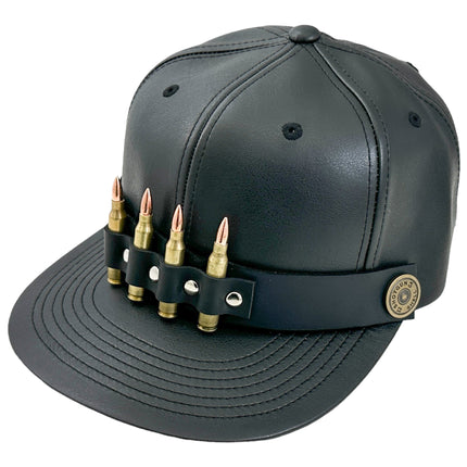 HT162 BULLET STAPPED VEGAN LEATHER BASEBALL  HAT