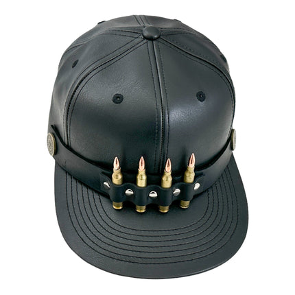 HT162 BULLET STAPPED VEGAN LEATHER BASEBALL  HAT