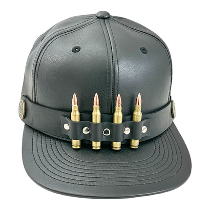 HT162 BULLET STAPPED VEGAN LEATHER BASEBALL  HAT