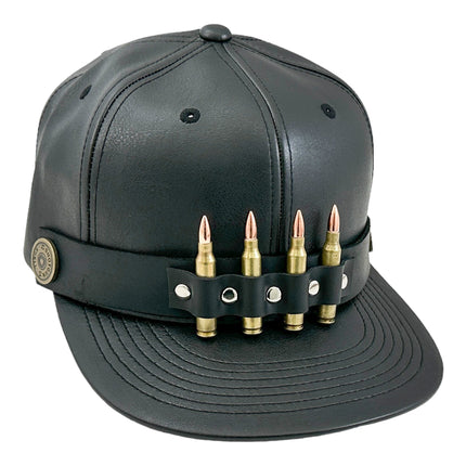 HT162 BULLET STAPPED VEGAN LEATHER BASEBALL  HAT