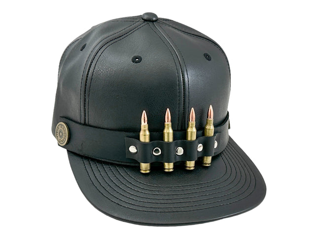 HT162 BULLET STAPPED VEGAN LEATHER BASEBALL  HAT