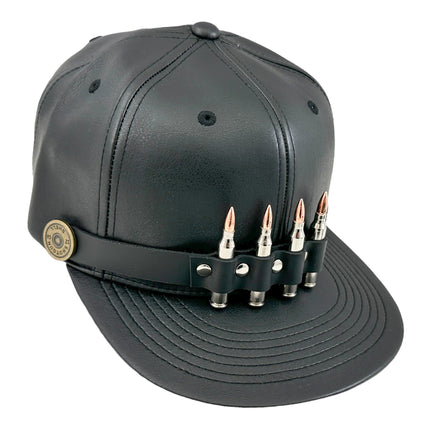 HT162 BULLET STAPPED VEGAN LEATHER BASEBALL  HAT