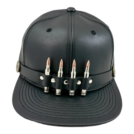 HT162 BULLET STAPPED VEGAN LEATHER BASEBALL  HAT