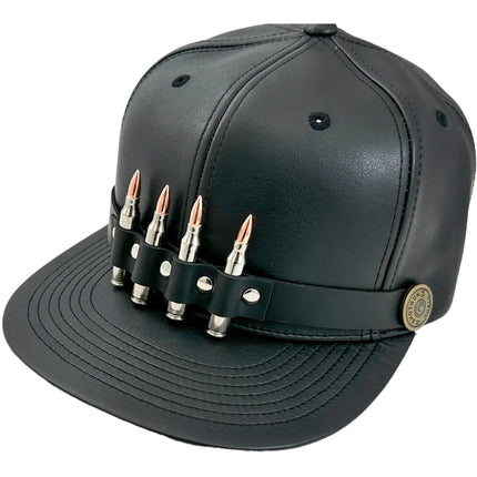 HT162 BULLET STAPPED VEGAN LEATHER BASEBALL  HAT