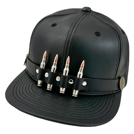 HT162 BULLET STAPPED VEGAN LEATHER BASEBALL  HAT
