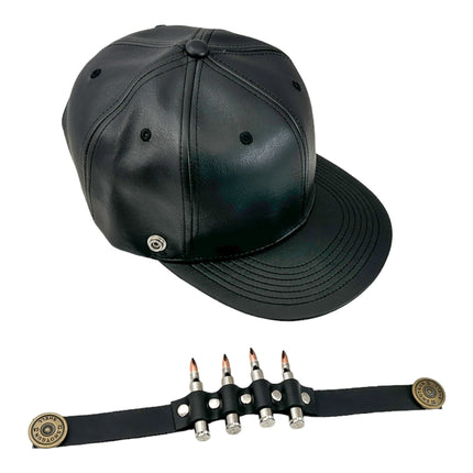 HT162 BULLET STAPPED VEGAN LEATHER BASEBALL  HAT