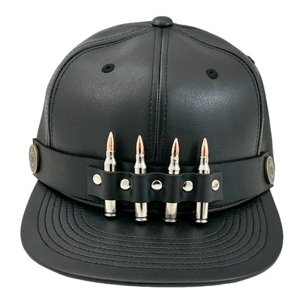 HT162 BULLET STAPPED VEGAN LEATHER BASEBALL  HAT