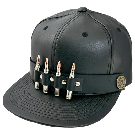 HT162 BULLET STAPPED VEGAN LEATHER BASEBALL  HAT