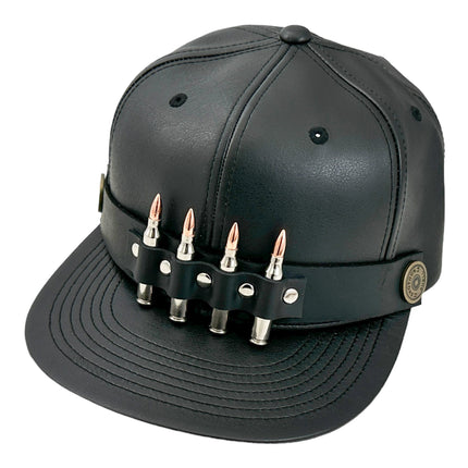 HT162 BULLET STAPPED VEGAN LEATHER BASEBALL  HAT
