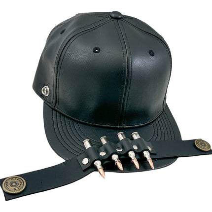 HT162 BULLET STAPPED VEGAN LEATHER BASEBALL  HAT