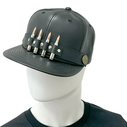 HT162 BULLET STAPPED VEGAN LEATHER BASEBALL  HAT