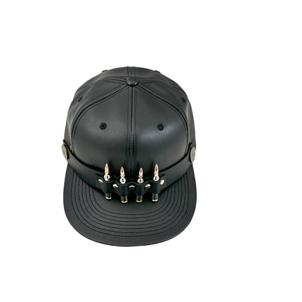 HT162 BULLET STAPPED VEGAN LEATHER BASEBALL  HAT