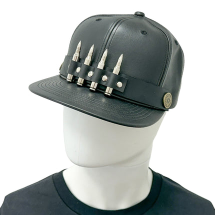 HT162 BULLET STAPPED VEGAN LEATHER BASEBALL  HAT