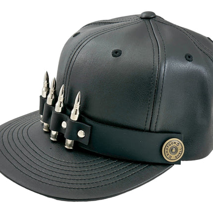 HT162 BULLET STAPPED VEGAN LEATHER BASEBALL  HAT