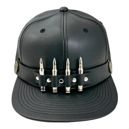 HT162 BULLET STAPPED VEGAN LEATHER BASEBALL  HAT