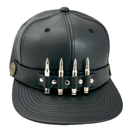 HT162 BULLET STAPPED VEGAN LEATHER BASEBALL  HAT