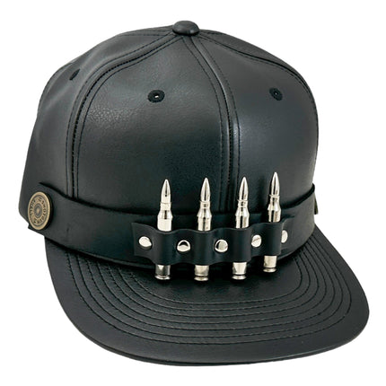 HT162 BULLET STAPPED VEGAN LEATHER BASEBALL  HAT