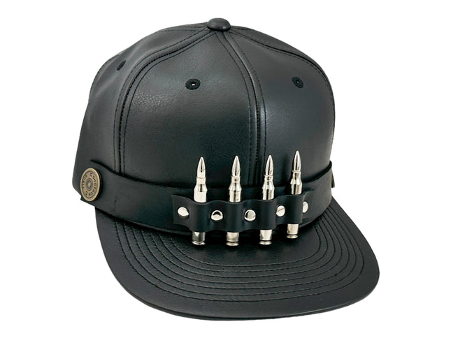 HT162 BULLET STAPPED VEGAN LEATHER BASEBALL  HAT