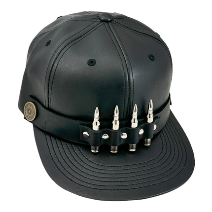 HT162 BULLET STAPPED VEGAN LEATHER BASEBALL  HAT
