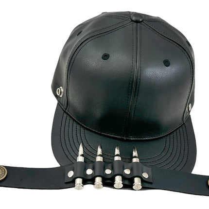 HT162 BULLET STAPPED VEGAN LEATHER BASEBALL  HAT