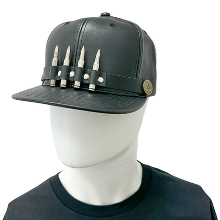 HT162 BULLET STAPPED VEGAN LEATHER BASEBALL  HAT
