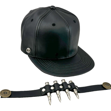 HT162 BULLET STAPPED VEGAN LEATHER BASEBALL  HAT