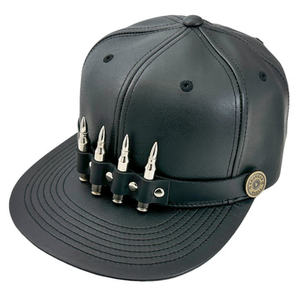 HT162 BULLET STAPPED VEGAN LEATHER BASEBALL  HAT