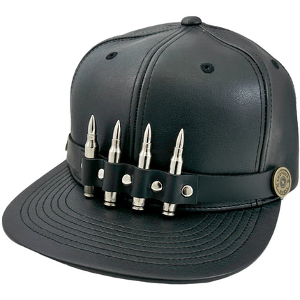 HT162 BULLET STAPPED VEGAN LEATHER BASEBALL  HAT