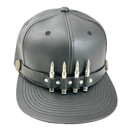 HT162 BULLET STAPPED VEGAN LEATHER BASEBALL  HAT