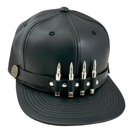 HT162 BULLET STAPPED VEGAN LEATHER BASEBALL  HAT