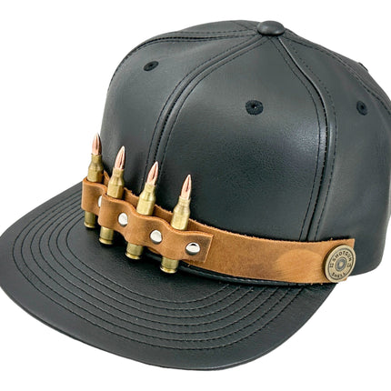 HT162BROWN  BULLET STAPPED VEGAN LEATHER BASEBALL  HAT