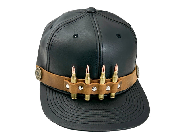 HT162BROWN  BULLET STAPPED VEGAN LEATHER BASEBALL  HAT