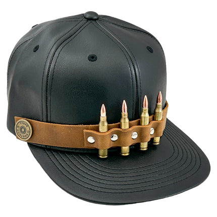 HT162BROWN  BULLET STAPPED VEGAN LEATHER BASEBALL  HAT