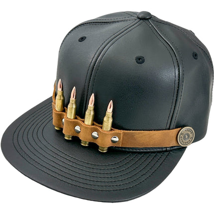 HT162BROWN  BULLET STAPPED VEGAN LEATHER BASEBALL  HAT