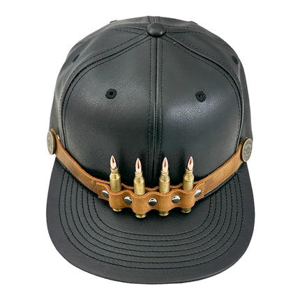 HT162BROWN  BULLET STAPPED VEGAN LEATHER BASEBALL  HAT