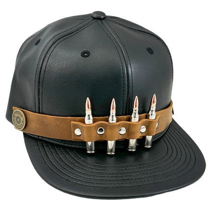 HT162BROWN  BULLET STAPPED VEGAN LEATHER BASEBALL  HAT