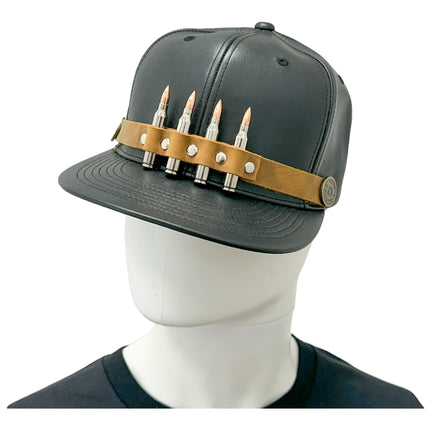 HT162BROWN  BULLET STAPPED VEGAN LEATHER BASEBALL  HAT