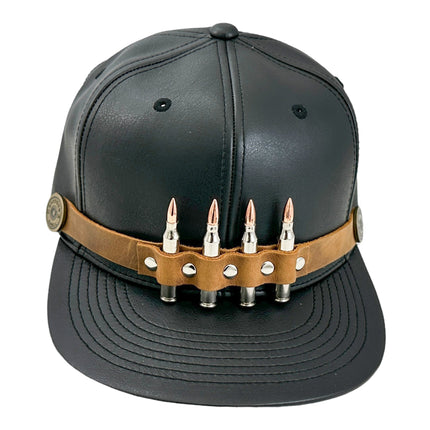 HT162BROWN  BULLET STAPPED VEGAN LEATHER BASEBALL  HAT