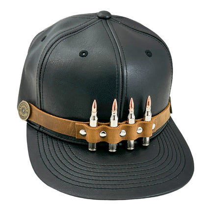 HT162BROWN  BULLET STAPPED VEGAN LEATHER BASEBALL  HAT