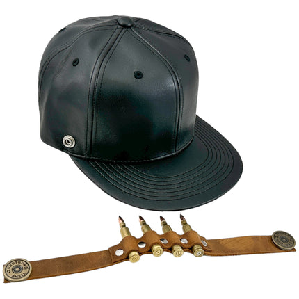 HT162BROWN  BULLET STAPPED VEGAN LEATHER BASEBALL  HAT