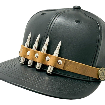 HT162BROWN  BULLET STAPPED VEGAN LEATHER BASEBALL  HAT