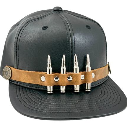 HT162BROWN  BULLET STAPPED VEGAN LEATHER BASEBALL  HAT