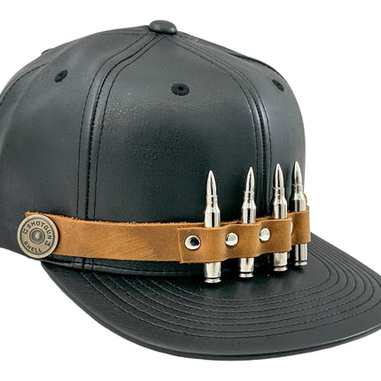 HT162BROWN  BULLET STAPPED VEGAN LEATHER BASEBALL  HAT