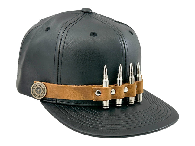HT162BROWN  BULLET STAPPED VEGAN LEATHER BASEBALL  HAT