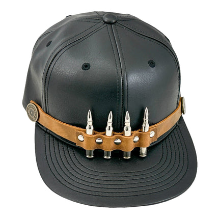 HT162BROWN  BULLET STAPPED VEGAN LEATHER BASEBALL  HAT