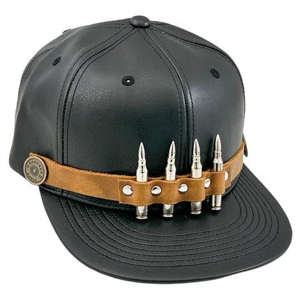 HT162BROWN  BULLET STAPPED VEGAN LEATHER BASEBALL  HAT